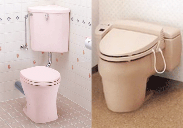 隅付タンクとワンピース型トイレ
