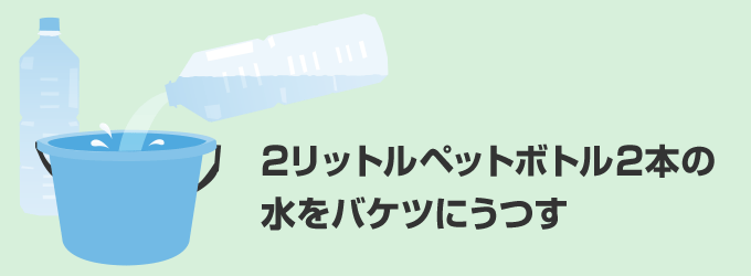 4ℓの水をバケツに移す